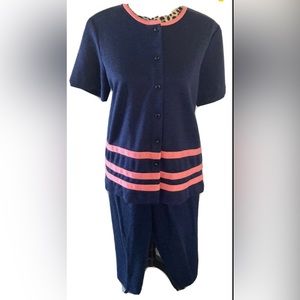 Blue Alfred Dunner Pants Outfit Set Size S & 10 Short Sleeve Shirt Slip On Pants